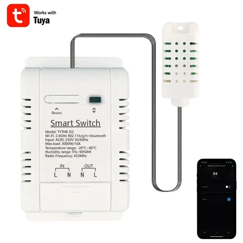 Tuya Smart Wifi Switch 3000W 16A 94X57x32mm Wireless Thermostat Temperature And Humidity Monitoring
Tuya Smart Wifi Switch 3000W 16A 94X57x32mm Wireless Thermostat Temperature And Humidity Monitoring