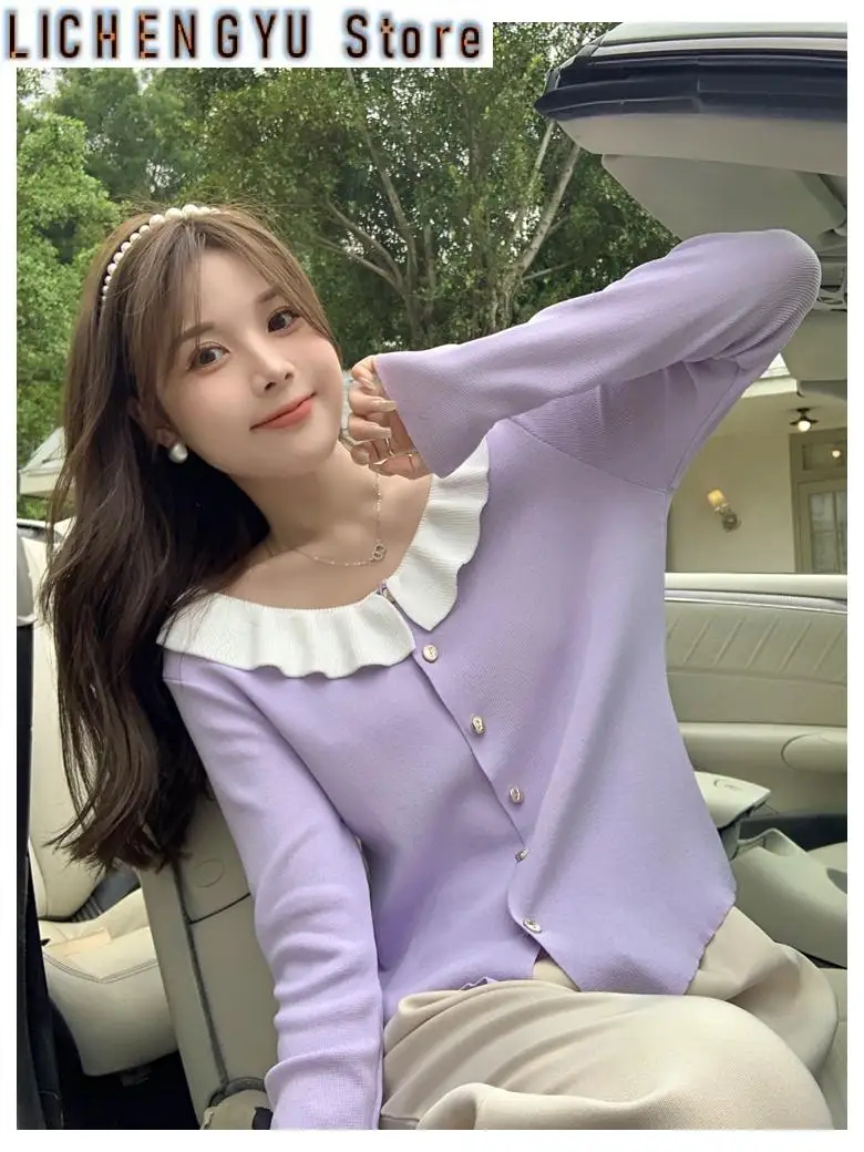 New Cardigans for Women Spring Korean Doll Collar Stitching Long-sleeved Solid Color Single-breasted Short Knit Cardigan
New Cardigans for Women Spring Korean Doll Collar Stitching Long-sleeved Solid Color Single-breasted Short Knit Cardigan