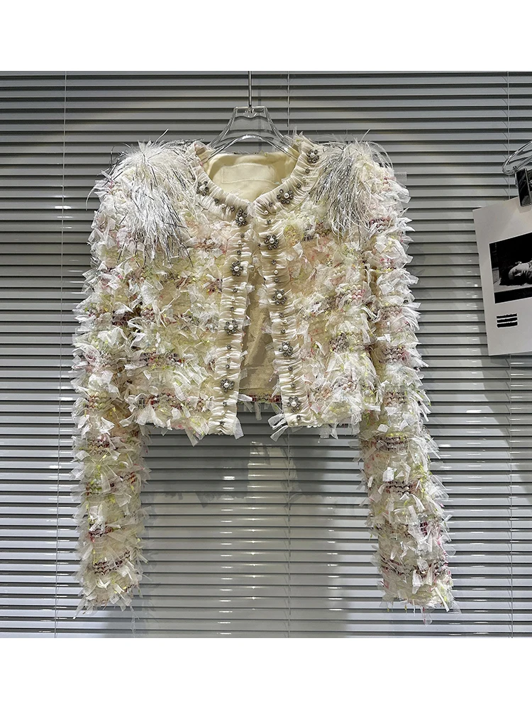 HIGH STREET Newest 2024 Fashion Designer Jacket Women's Bright Silk Shoulder Gauze Tassel Pearl Button Jacket
HIGH STREET Newest 2024 Fashion Designer Jacket Women's Bright Silk Shoulder Gauze Tassel Pearl Button Jacket