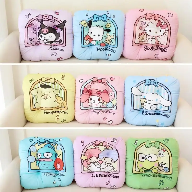 

Kawaii Sanrio, Hello Kitty Kuromi Cinnamoroll почтовые подушки для стула маленькая двойная звезда Pom Purin Keroppi Hangyodon коврик для сидения