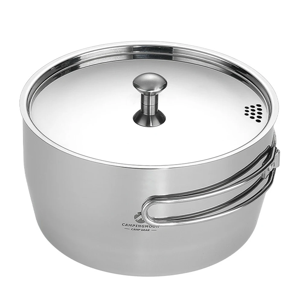 

Camping Hiking Rice Cooker Folding Stainless Steel Pot Outdoor Portable Picnic Cookware Handle Soup Pot Cooking Accessory