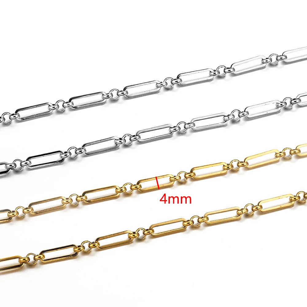 Câble plat plaqué or en acier inoxydable pour femme, collier à faire soi-même, matériel de bijoux de bracelet, article en vrac, vente en gros, 1 mètre 3