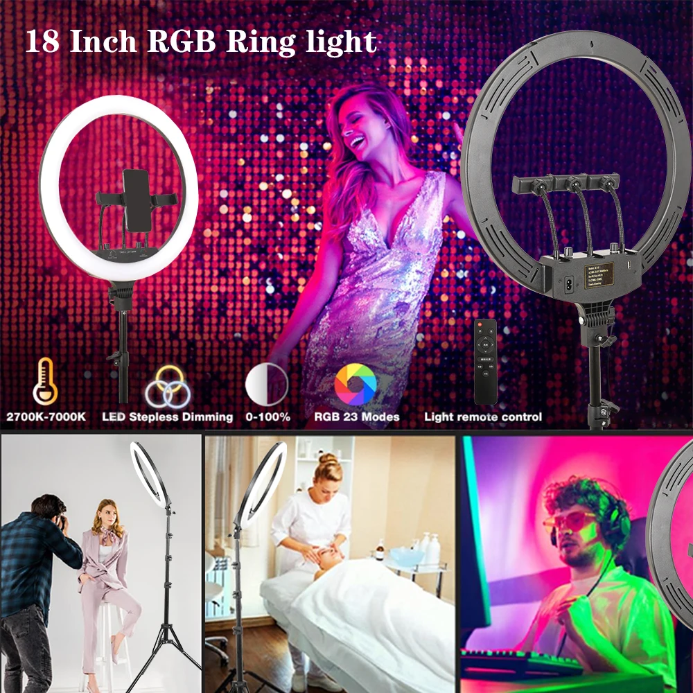 45cm Selfie Ring Lamp 18 Inch RGB Ring Light Photography With Tripod Phone Clip For Live Make Up Youtube Photography Studio 45cm Selfie Ring Lamp 18 Inch RGB Ring Light Photography With Tripod Phone Clip For Live Make Up Youtube Photography Studio