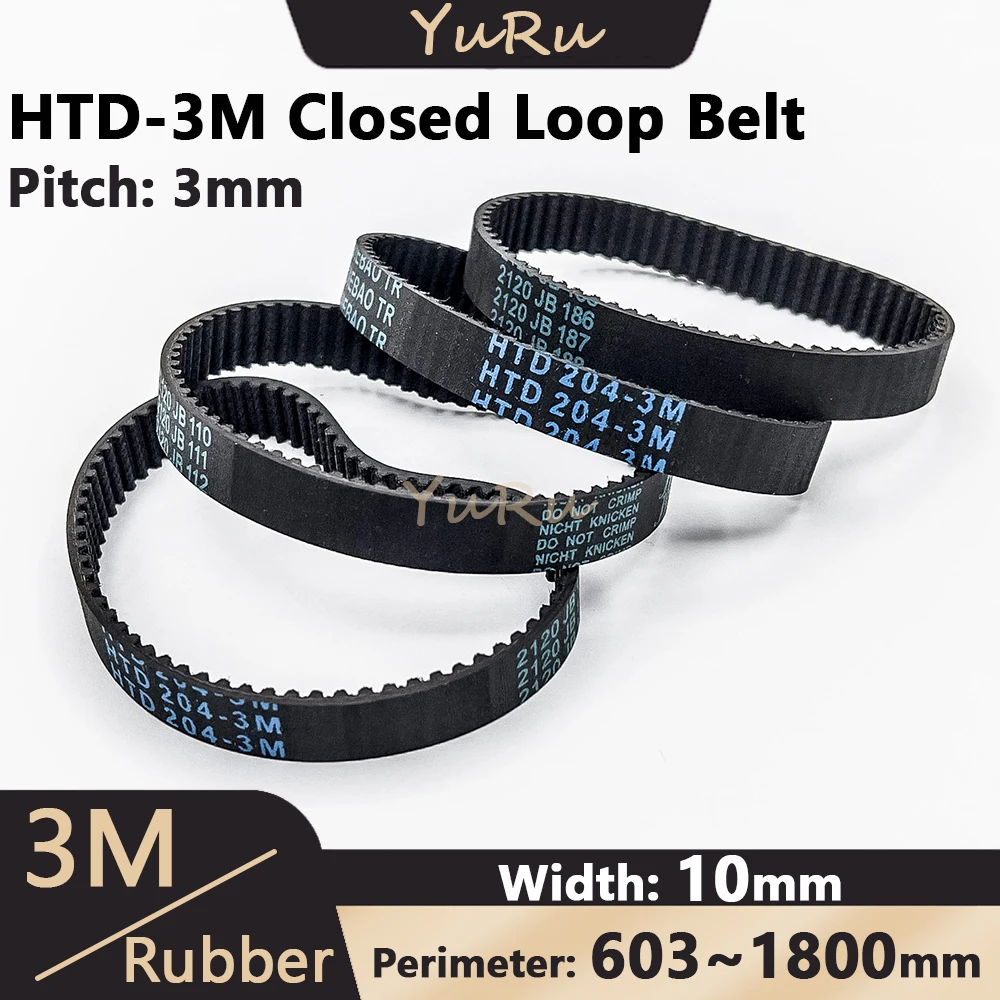 

HTD-3M Rubber Timing Belt Width 10mm Closed Loop Length 603 639 810 900 1002 1701 1800mm HTD3M Synchronous Belt 3M