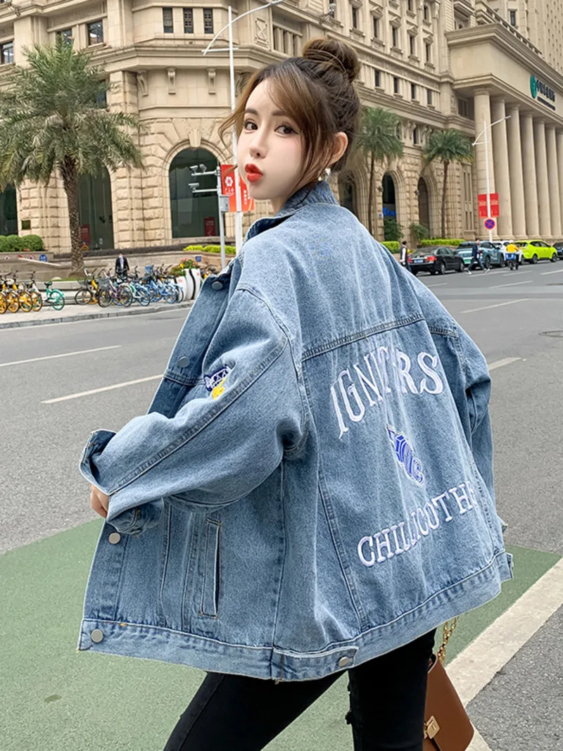 

Women Denim Jacket Spring Autumn Windbreaker 2024 New Lady Print Denim Coat Korean Loose All-match Popular Jacket Top Outer Coat