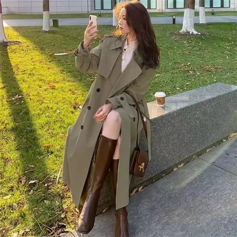 

2024 Autumn Woman Long Trench Coat Fashion Korean Streetwear Loose Cloak Casual Elegant Khaki Black Women's Windbreaker Coat New