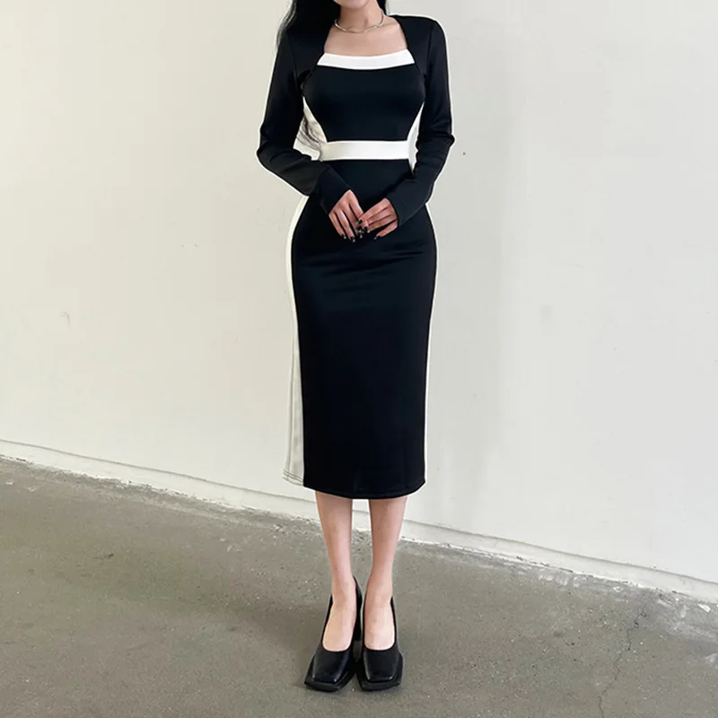 Korean Elegant Stripe Patchwork Bodycon Black Midi Dress Ladies Long Sleeve Basic Fashion Autumn Dresses Square Neck
Korean Elegant Stripe Patchwork Bodycon Black Midi Dress Ladies Long Sleeve Basic Fashion Autumn Dresses Square Neck