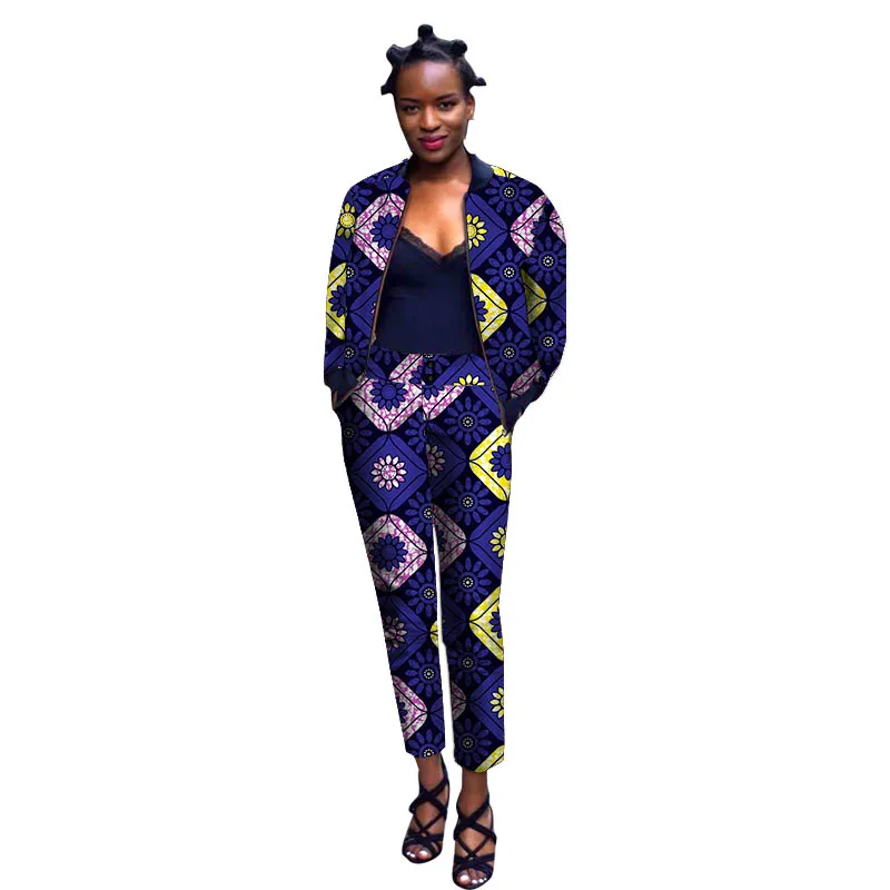 

African Print Women's Bomber Jackets+Cropped Pants Nigerian Fashion Lady's Set Clothing Street Style Gift For Wedding/Party