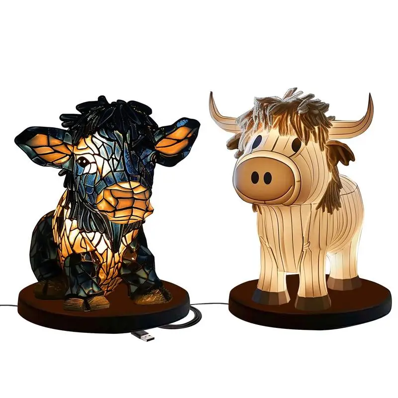 

Cow Bedside Lamp 3D Animal Lamps Cow Light Western Table Lamp Effortless Portability Highland Cow Table Lamp For Bedroom