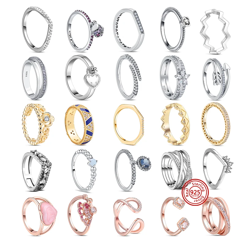 New Silver Color Style Rings Flower Feather Beaded Heart Moon Pavé Sparkling Pandor Rings Women Europe 925 Silver Jewelry
New Silver Color Style Rings Flower Feather Beaded Heart Moon Pavé Sparkling Pandor Rings Women Europe 925 Silver Jewelry