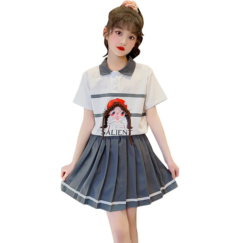 Summer Girls Outfit Set Casual Lapel Cartoon Shirt Top + Striped Pleated Skirt 2pcs Fashion Streetwear Children's Clothing 4-14Y
Summer Girls Outfit Set Casual Lapel Cartoon Shirt Top + Striped Pleated Skirt 2pcs Fashion Streetwear Children's Clothing 4-14Y