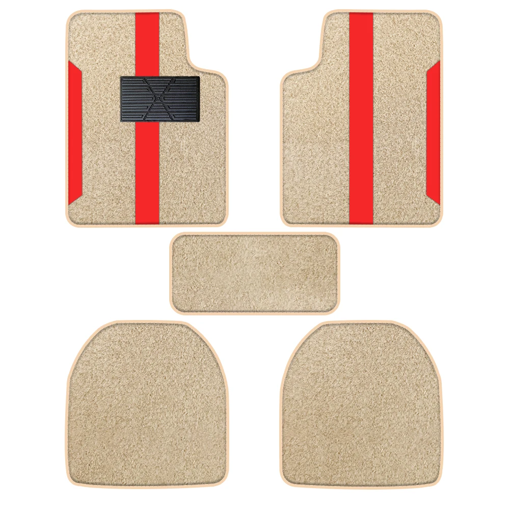 

Beige Velvet Floor Mat With Color Stripes 5pcs Suitable For Off-Road Vehicles And Trucks Equipped With All-Weather Waterproof Pr