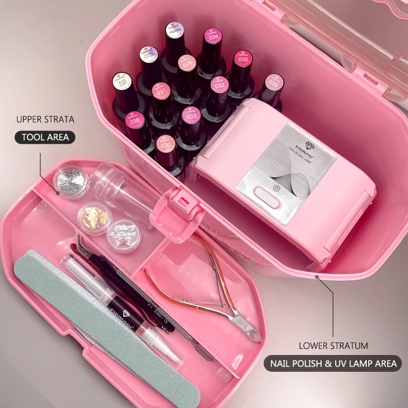 CHUNSHU 12Pcs Gel Nail Polish Set With 24W LED Lamp And 2 Layer Storage Box Semi Permanent Hybrid Varnish Manicure Art Tool |