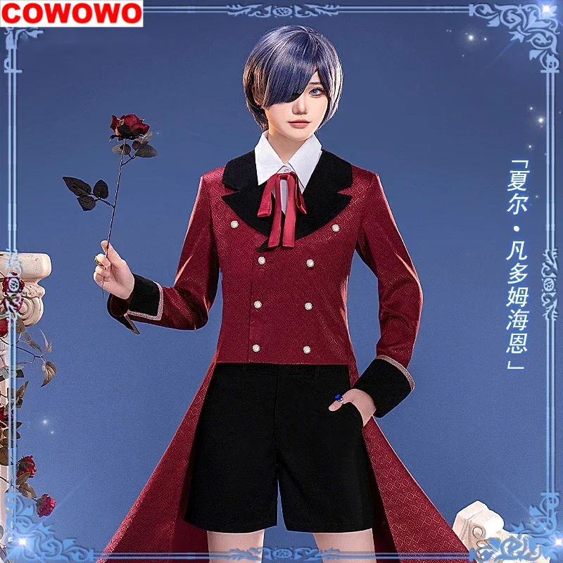 

COWOWO Anime Black Butler Ciel Phantomhive Red Dress Game Suit Handsome Uniform Cosplay Costume Halloween Party Outfit Men