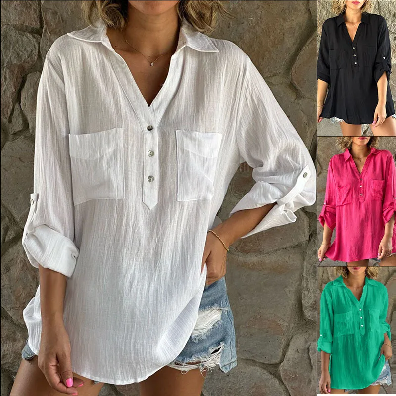 Loose Cotton Linen White Shirts for Women 2023 Autumn Tops Long Sleeve Casual Blouse Women Solid Turn-down Collar Blouses 28262
Loose Cotton Linen White Shirts for Women 2023 Autumn Tops Long Sleeve Casual Blouse Women Solid Turn-down Collar Blouses 28262