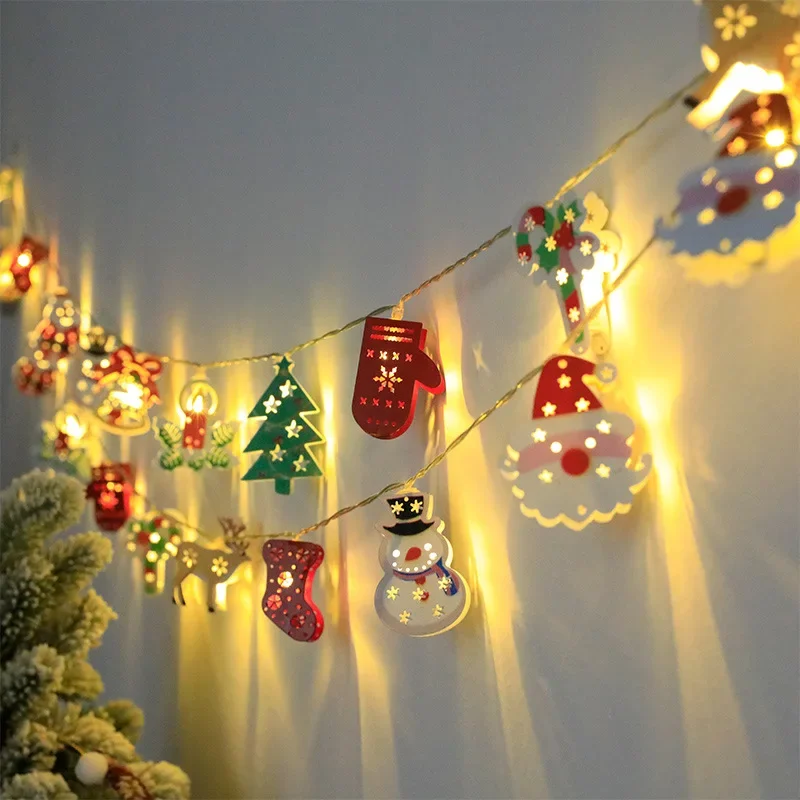 

LED Battery String Lights Christmas Tree Fawn Christmas Stocking Gloves Bell Snowflake Old Man Christmas Iron Decorative Lights