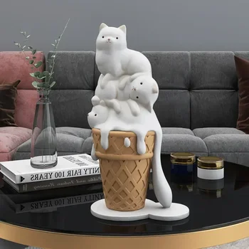 Cartões de Boas Vindas Encantadores com Comidas Deliciosas: O Presente Perfeito para Todas as Ocasiões 12 Creative Cute Ice Cream Cat Resin Adornments Coffee Milk Tea Shop Sculpture Decoration Home Livingroom Porch Figurines Crafts