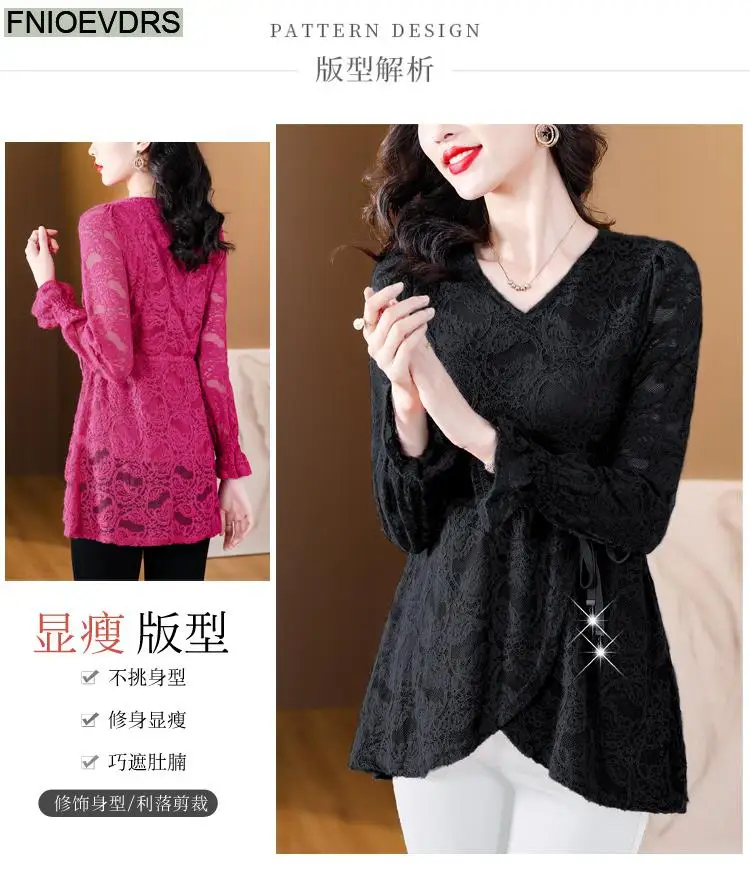 M-4XL Hollow Out Lace Shirts2023 Women European Style Office Lady Drawstring Waist Bow Tie Thick Winter Tunic Peplum Top Blouses M-4XL Hollow Out Lace Shirts2023 Women European Style Office Lady Drawstring Waist Bow Tie Thick Winter Tunic Peplum Top Blouses