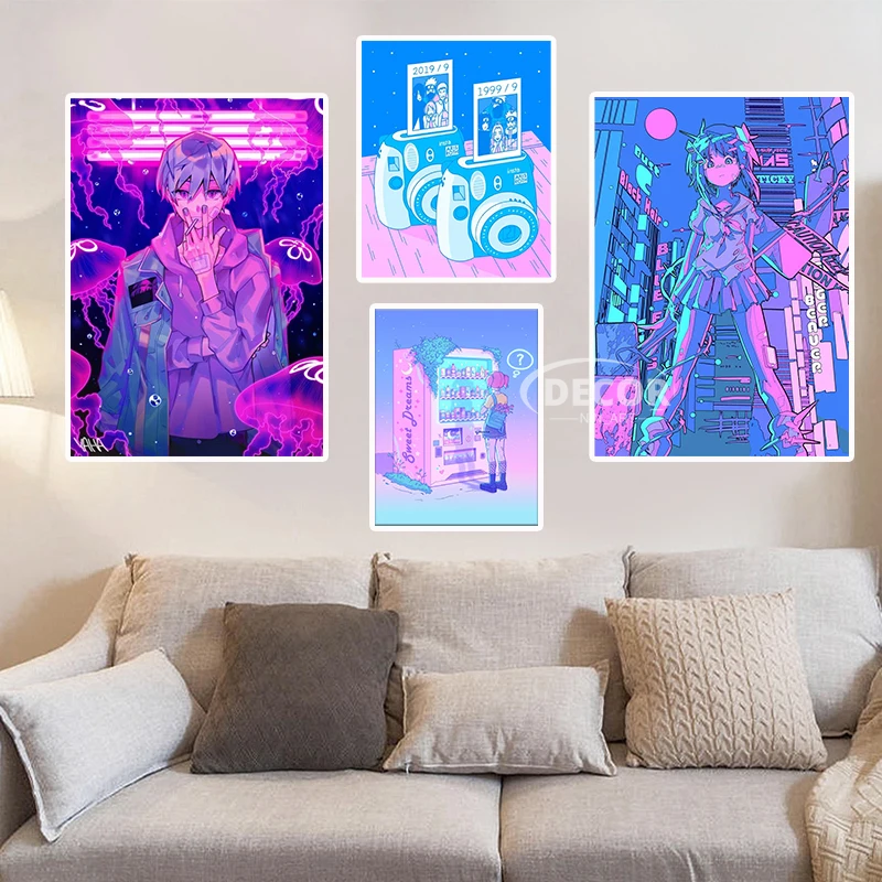Neon Wall Art Frame Poster Anime Vaporwave Style Canvas Painting Blue Girl Art Prints Wall Pictures for Living Room Decoration
Neon Wall Art Frame Poster Anime Vaporwave Style Canvas Painting Blue Girl Art Prints Wall Pictures for Living Room Decoration