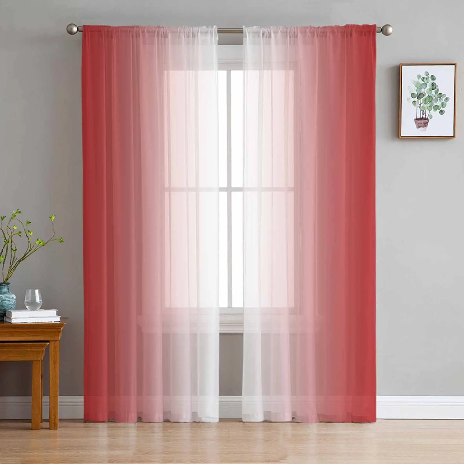 

Red And White Gradient Tulle Sheer Curtain Living Room Adults Bedroom Drapes Kitchen Voile Organza Decor Curtains