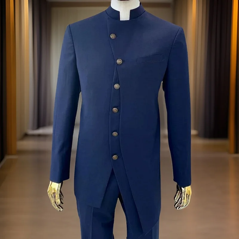 Safari Suits for Men 2 Pieces with Stand Collar Formal Groom Wedding Tuxedo Jacket with Pants African Custom Made Costume 2024
Safari Suits for Men 2 Pieces with Stand Collar Formal Groom Wedding Tuxedo Jacket with Pants African Custom Made Costume 2024
