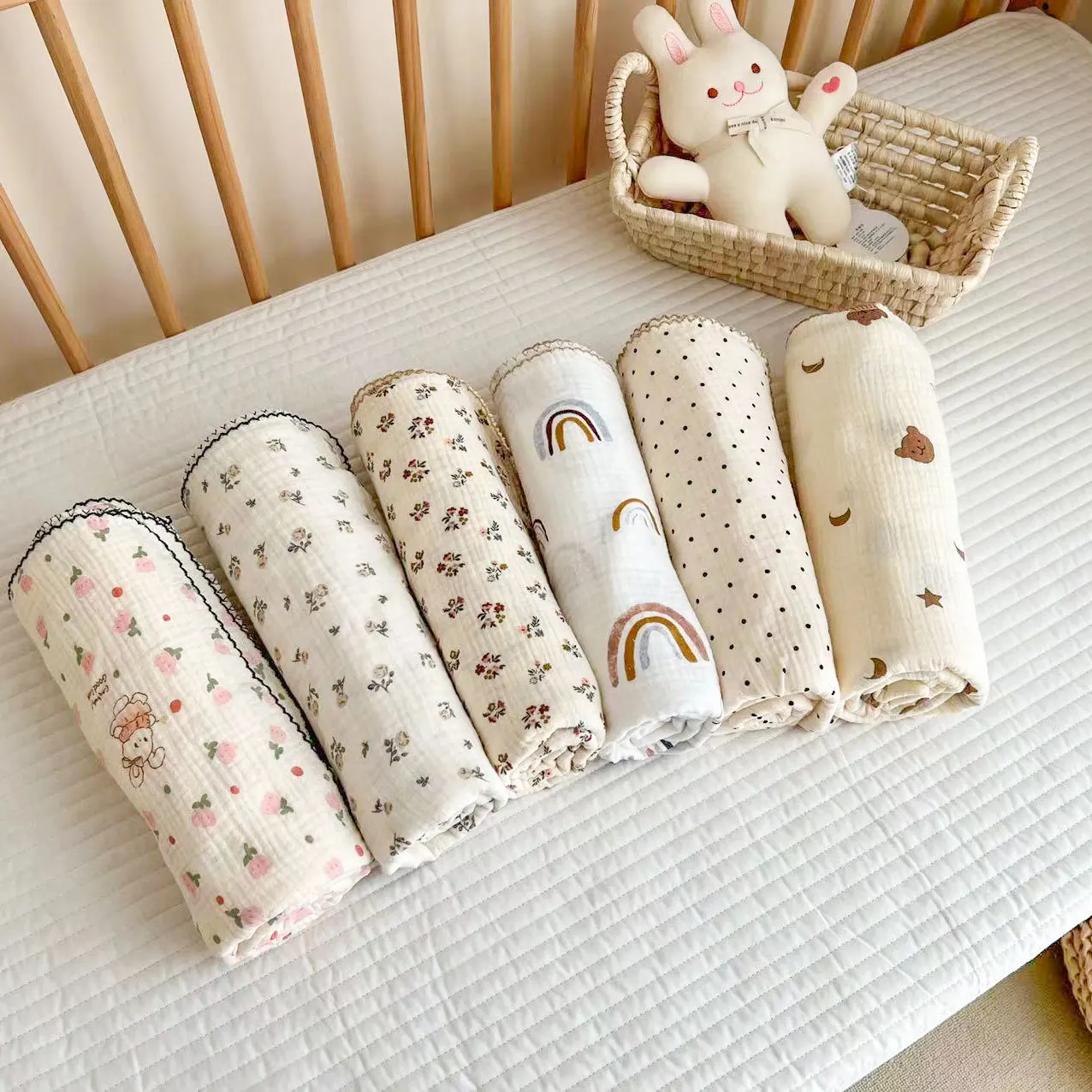 

150cm Muslin Baby Blanket Summer Newborn Swaddle Wrap Receiving Blankets Floral Infant Bath Towels Bedding Crib Quilt Baby Items