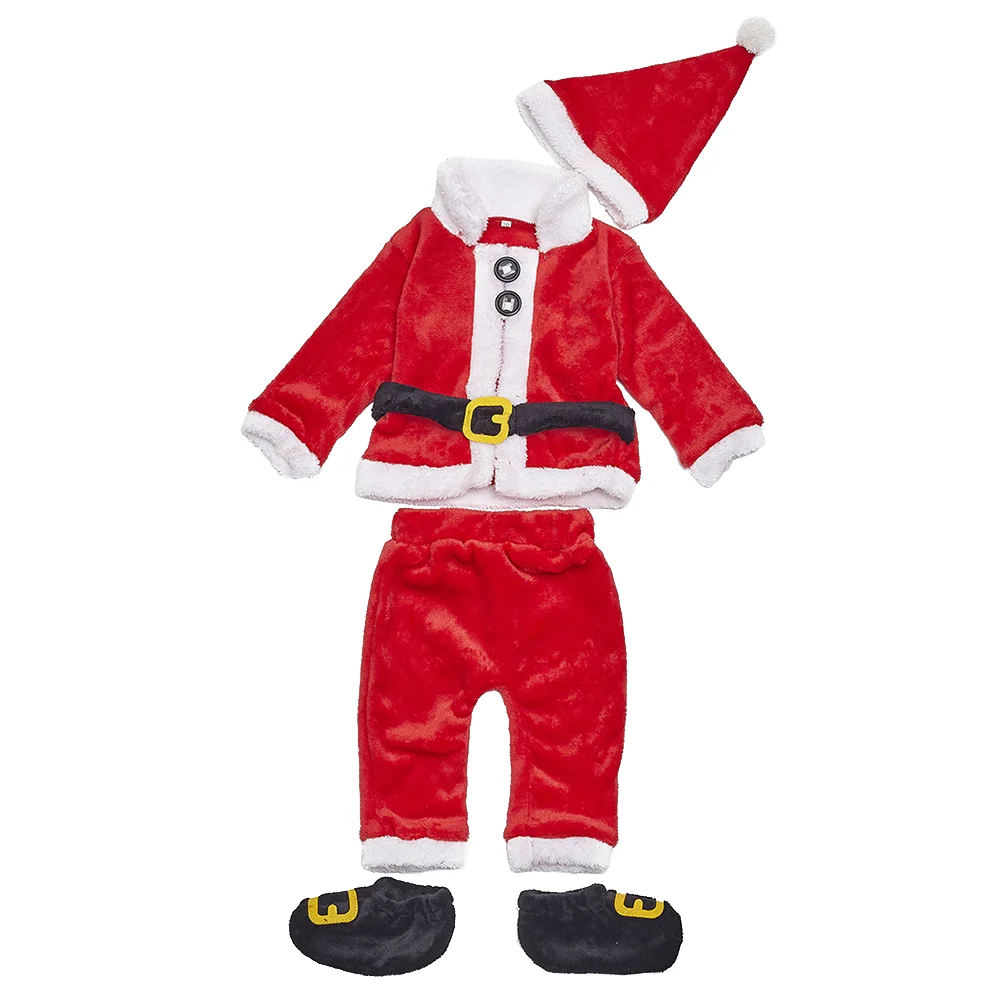 

70cm Baby 4 Pieces of Christmas Clothing Winter Long Sleeves Santa Claus Modeling Dress Up (Red)
