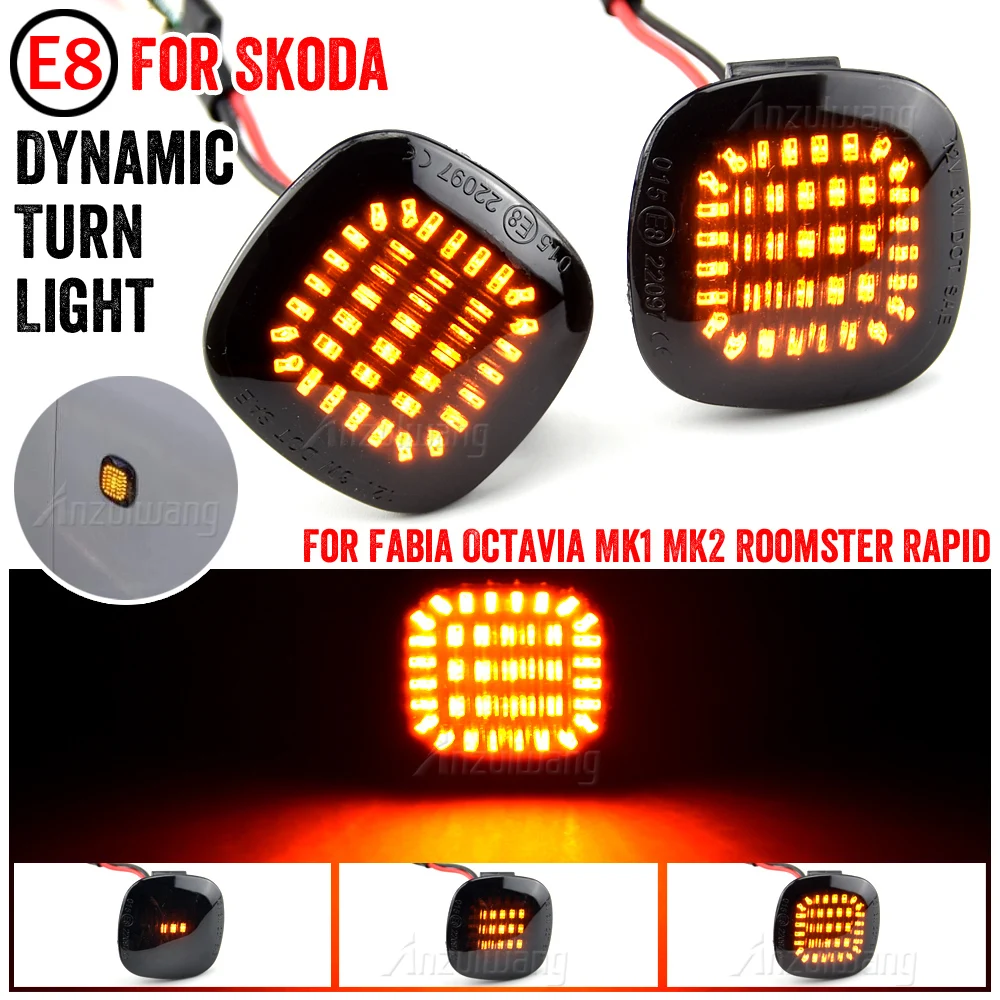 

2PCS Smoke Lens Dynamic Flowing LED Turn Signal Side Marker Light Blinker Lamp For Skoda Fabia Octavia Mk1 Mk2 Roomster Rapid