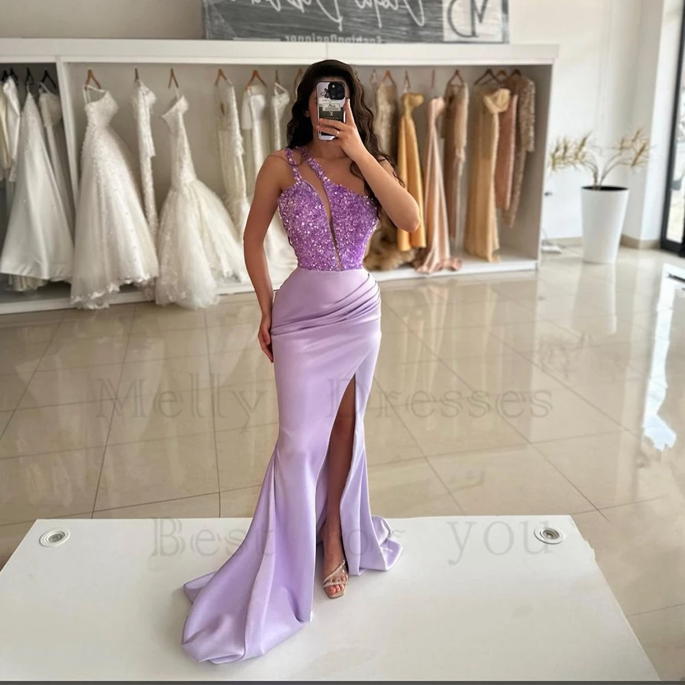 

Purple Evening Dresses for Women Side Slit Prom Gowns with Sequined 2024 Summer New Sleeveless Robe De Soirée Zipper Back 2025