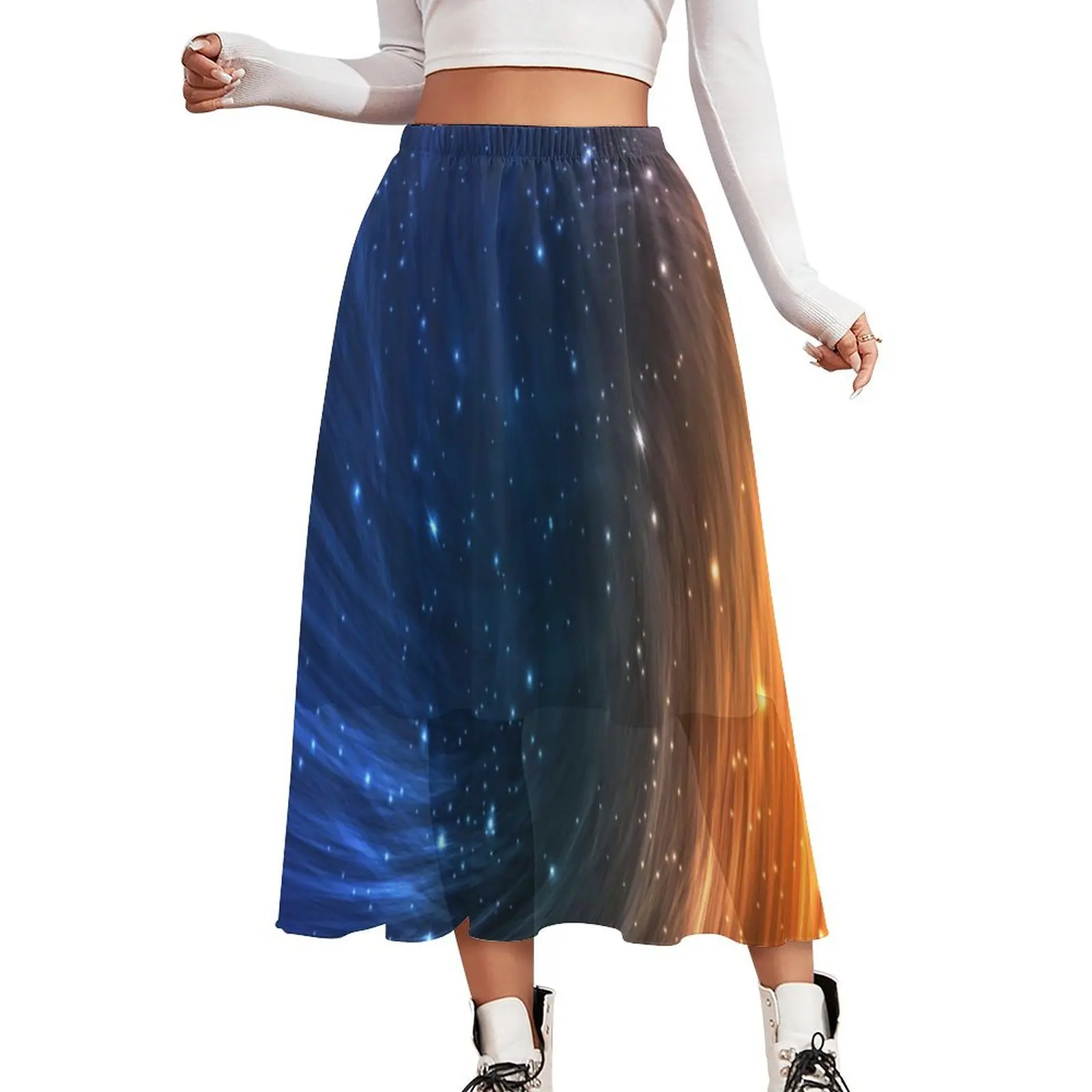 

Space Galaxy Skirt Colorful Cosmic Kawaii Long Skirts Summer Street Fashion Elastic Waist Chiffon Pattern Oversized Casual Skirt