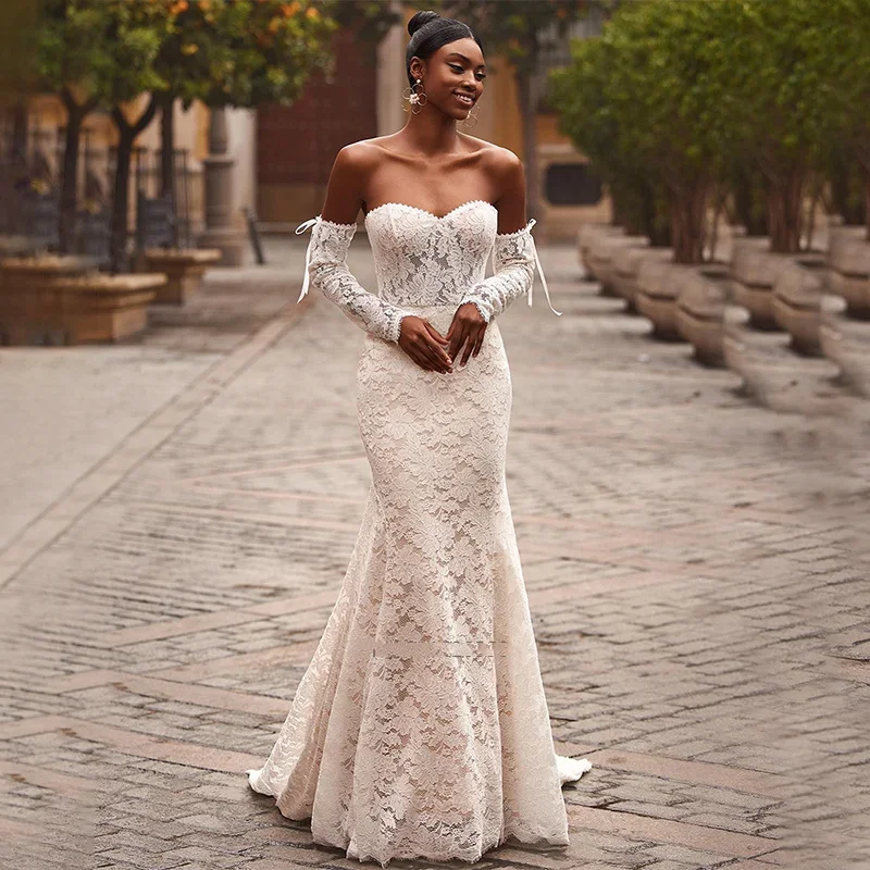 Retro Sweetheart Neck Lace Mermaid Wedding Dresses Detachable Sleeves Lace-up Back Bridal Gowns Appliques Vestidos Novias Boda
Retro Sweetheart Neck Lace Mermaid Wedding Dresses Detachable Sleeves Lace-up Back Bridal Gowns Appliques Vestidos Novias Boda