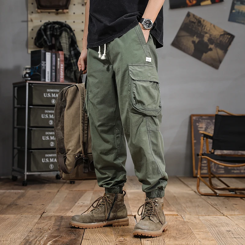 

2024 new cotton cargo casual pants spring and summer men's trend all-match long pants