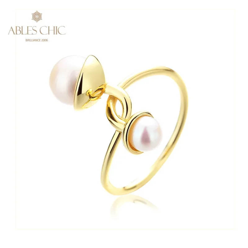 

AC 5A Freshwater Pearl 7-7.5mm Accent 2 Bud Heads High Polish 18K Gold Tone Solid 925 Silver Floral Ring RN1010