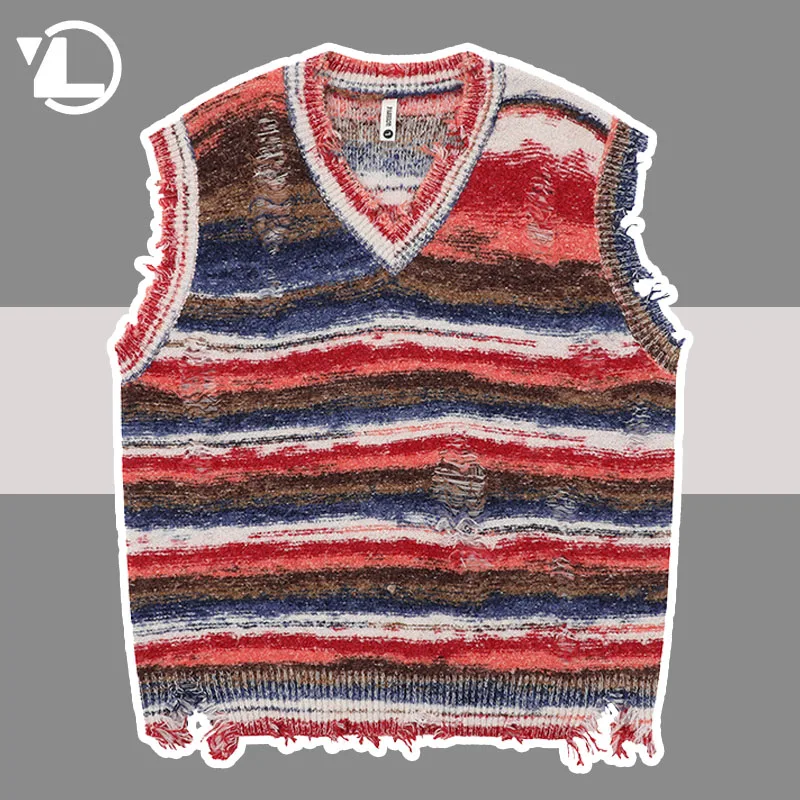 Vintage Striped Holes Sweater Vest Men Women Hip Hop Y2K V Neck Ripped Sleeveless Jumper Unisex High Street Soft Chaleco Hombre
Vintage Striped Holes Sweater Vest Men Women Hip Hop Y2K V Neck Ripped Sleeveless Jumper Unisex High Street Soft Chaleco Hombre