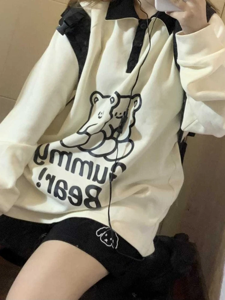 HOUZHOU Kawaii Cute Harajuku Hoodie Women Japanese Fashion Bear Print Polo Collar Soft Girl Loose Sweatshirt Preppy Style 2023
HOUZHOU Kawaii Cute Harajuku Hoodie Women Japanese Fashion Bear Print Polo Collar Soft Girl Loose Sweatshirt Preppy Style 2023