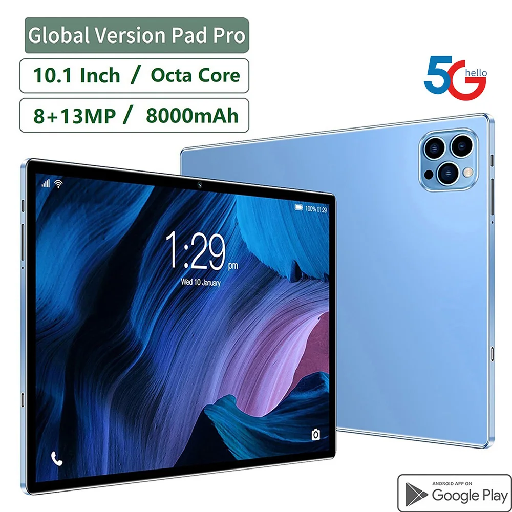 

New 5G Pad 10.1 Inch Android Tablets Octa Core 8GB RAM 512GB ROM 4G LTE 5G WiFi Tablet Pc 2560*1600 2K FHD Display 8000mAh