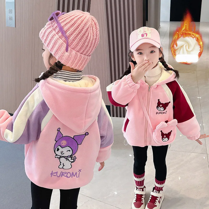 

Kawaii Sanrio детское плюшевое пальто Hellokitty Kuromi мультфильм аниме хлопковое пальто весна осень зима куртка с капюшоном Теплый мягкий подарок для девочки