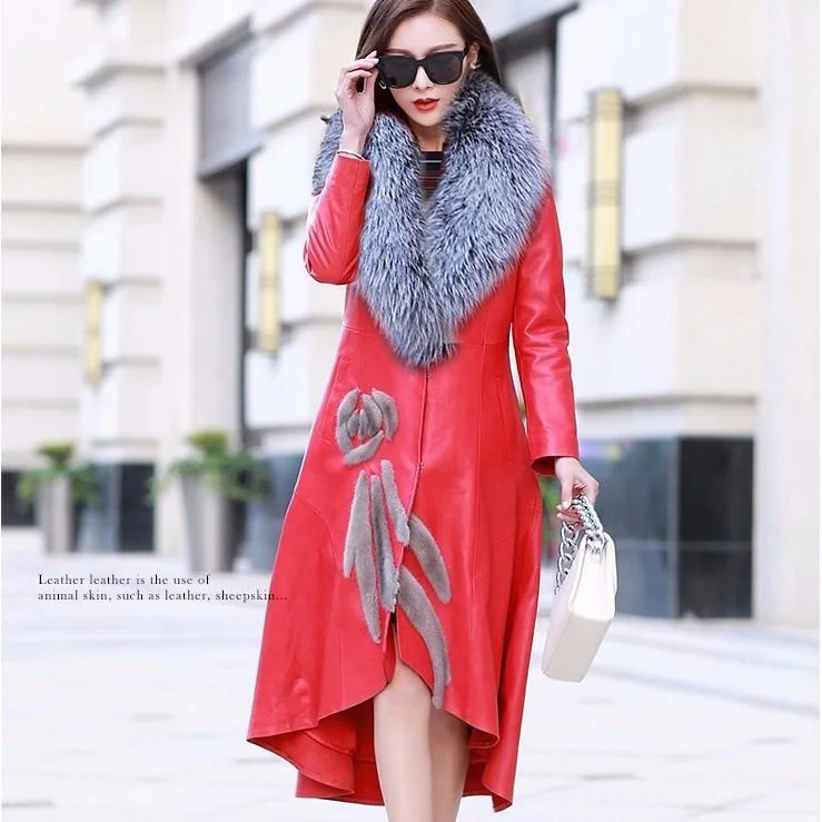 Autumn Winter Women Leather Trench Coats Fox Fur Coat for Slim Design Long With Belt
Autumn Winter Women Leather Trench Coats Fox Fur Coat for Slim Design Long With Belt