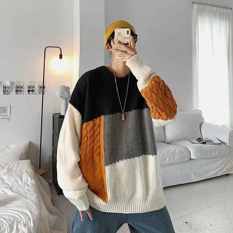 Hong Kong Style Sweater Men Trendy Loose Round Neck Patchwork Color Contrast Knit Retro Autumn Winter Couple Outfit Outerwear
Hong Kong Style Sweater Men Trendy Loose Round Neck Patchwork Color Contrast Knit Retro Autumn Winter Couple Outfit Outerwear