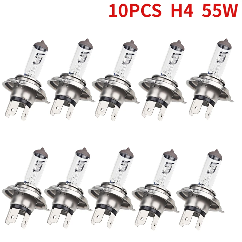 

10Pcs H4 55W Halogen Xenon Car Light Bulb 12V 4300K High Low Beam Car Headlight Lamb Factory Price Car Styling Parking H4 Coche