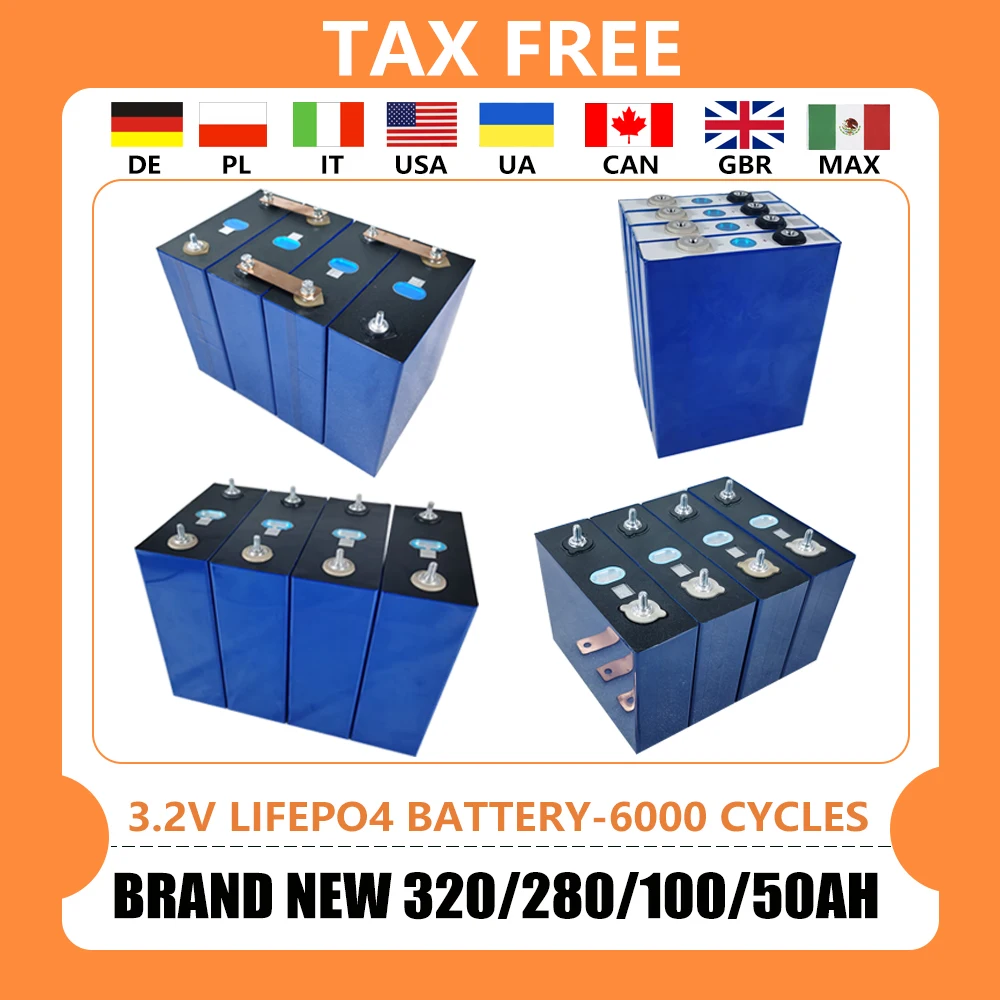 3,2 В Lifepo4 320Ah 280Ah 100AH 105AH аккумулятор DIY 12V 24V 48V перезаряжаемый аккумулятор для домашнего хранения энергии RV EV Boats Cell
3,2 В Lifepo4 320Ah 280Ah 100AH 105AH аккумулятор DIY 12V 24V 48V перезаряжаемый аккумулятор для домашнего хранения энергии RV EV Boats Cell