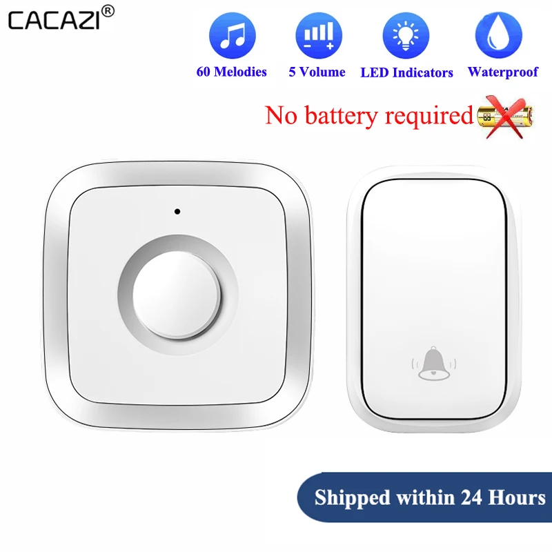 

CACAZI Newest Home Wireless Doorbell 60Songs 110DB 150M Waterproof Remote Smart Calling Bell with US EU UK AU Plug(Silver&White)