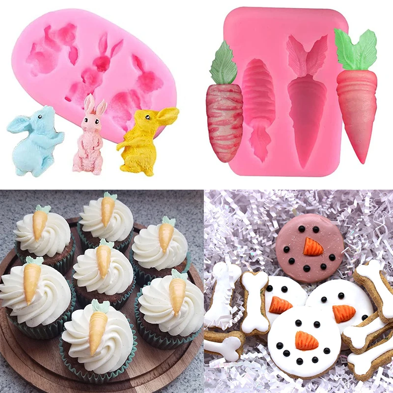 

3D Cute Mini Rabbit Carrot Silicone Mold For Cupcake Topper Biscuit Cake Decorating Tool Easter Bunny Wielkanoc Fondant Mould
