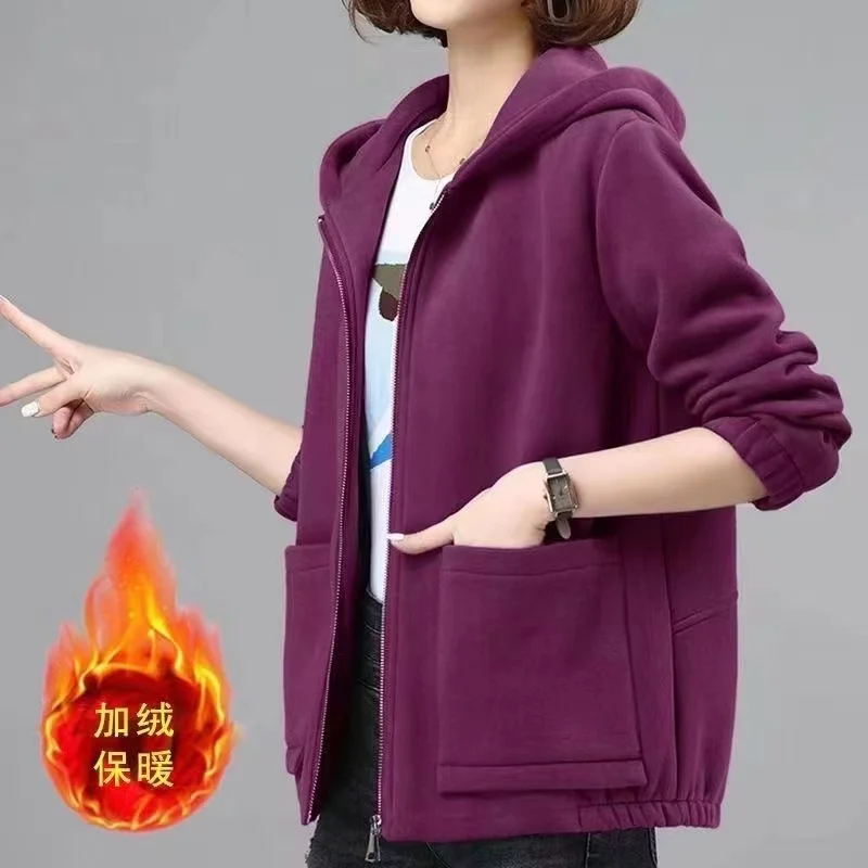

2024 New Thicken Short Hooded Sweatshirts jacket Women's Clothing Autumn Winter Warm Loose Casual Coat Female Zippered Outwear