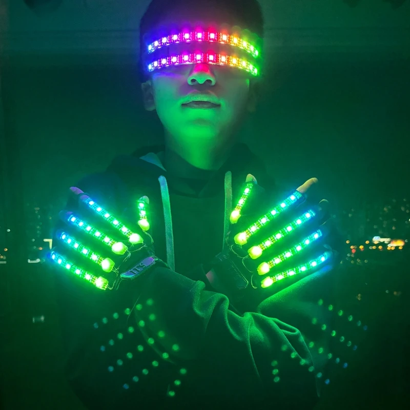 

LED Glowing Gloves Light Up Glasses Rave Flashing Finger Lighting Glasses Party Decor DJ Sun Glasses Event Decoration