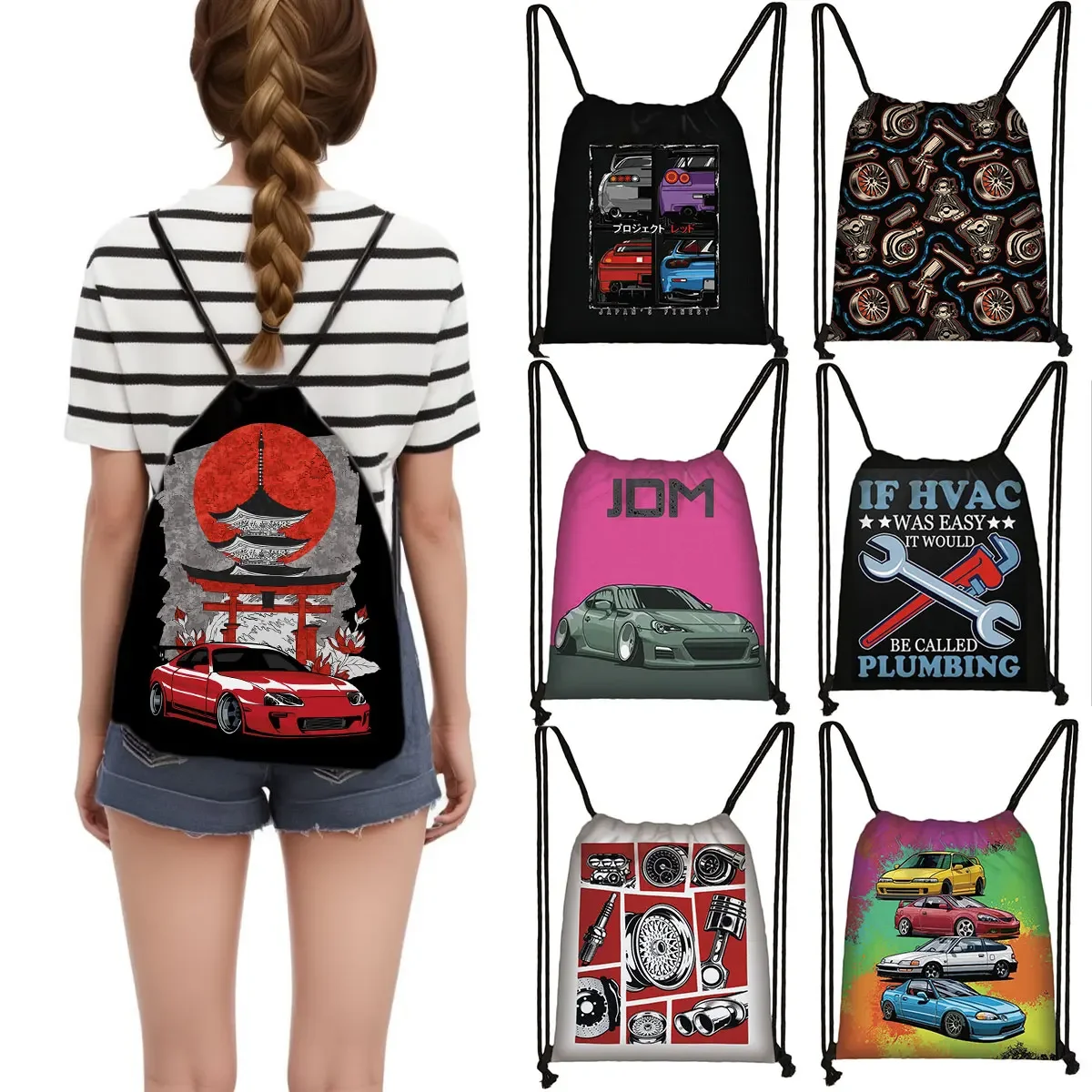 Japan JDM Racing Car Backpack Pint Women Drawstring Bags Mechanic Engine Turbine Pattern Shoes Holder Bag Travel Daypack Bookbag
Japan JDM Racing Car Backpack Pint Women Drawstring Bags Mechanic Engine Turbine Pattern Shoes Holder Bag Travel Daypack Bookbag