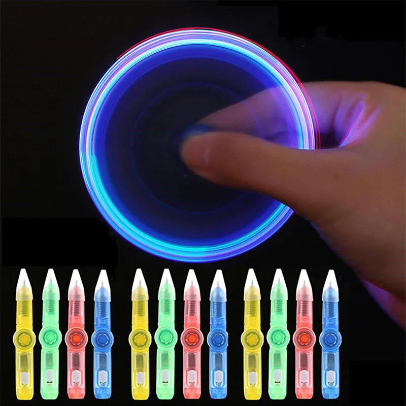 

New 2 In 1 Manual Spinner LED Pen Light Fidget Spin EDC Autism Gyroscope Glow Dark Color Glow Scrolling Kids Toys