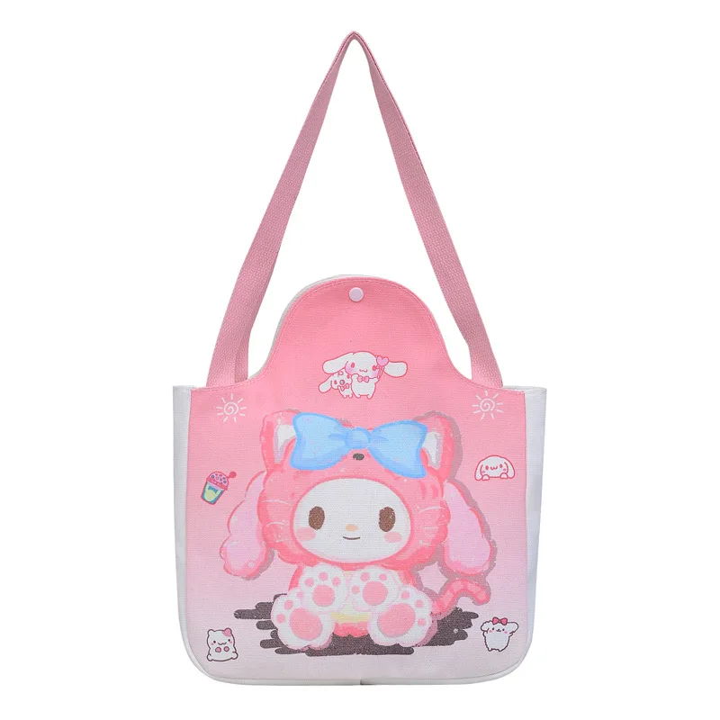

Школьная Холщовая Сумка Hello Kitty для девочек, 2024, с мультяшным рисунком, милая школьная сумка через плечо, вместительная сумка-мессенджер для переноски