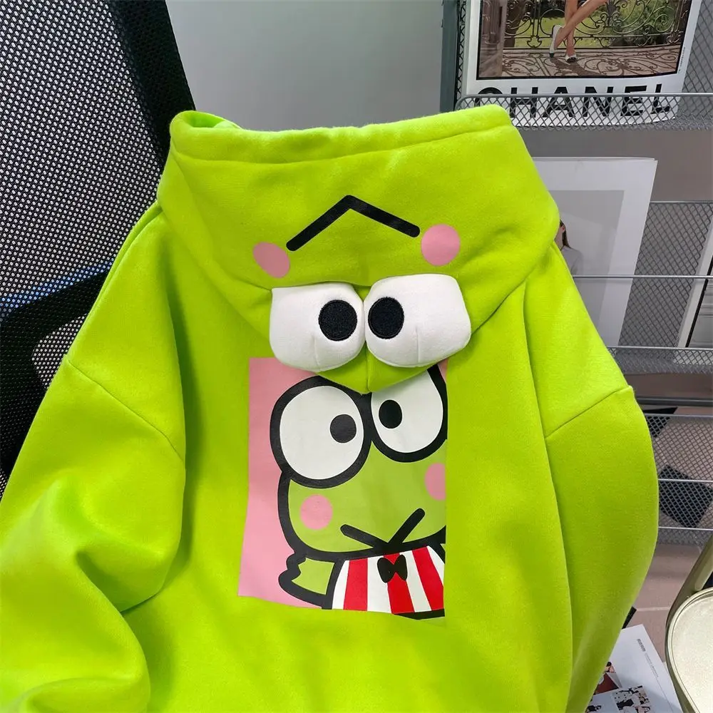 

Y2K милый Mikyo Kero Keroppi трендовая Одежда Зеленые свитшоты Sanrio милые женские свободные толстовки Топы Аниме пуловер