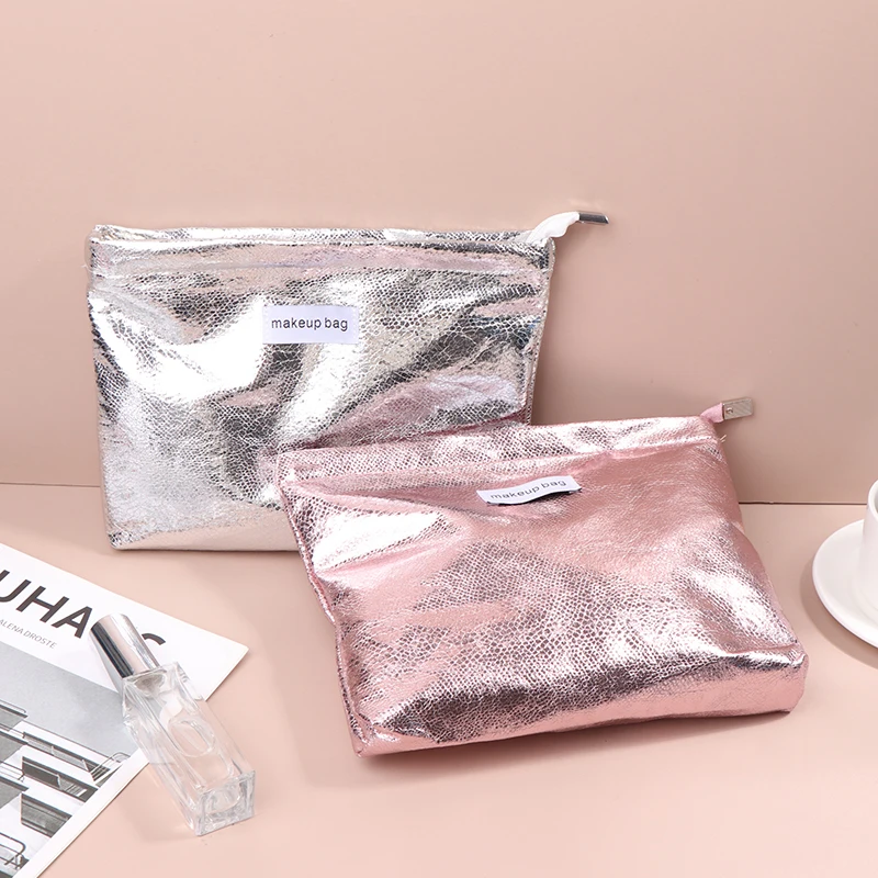 

1PC Portable Toiletries And Skin Care Products Storage Bag Storage Bag New Shiny Sequin Silver Champagne Clutch Cosmetic Bag